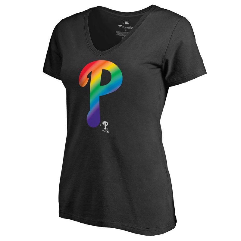 Women Philadelphia Phillies V-Neck Pride Black T-Shirt