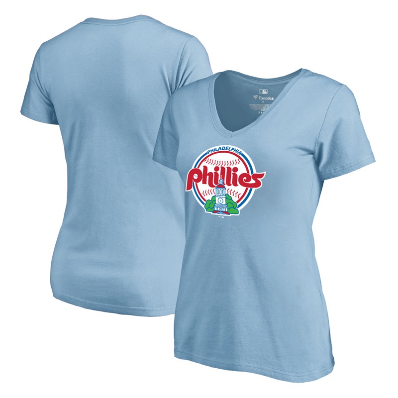 Women Philadelphia Phillies Light Blue Cooperstown Collection Forbes T-Shirt