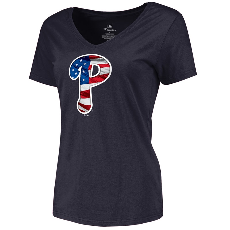 Women Philadelphia Phillies Slim Fit Banner Wave Navy T-Shirt