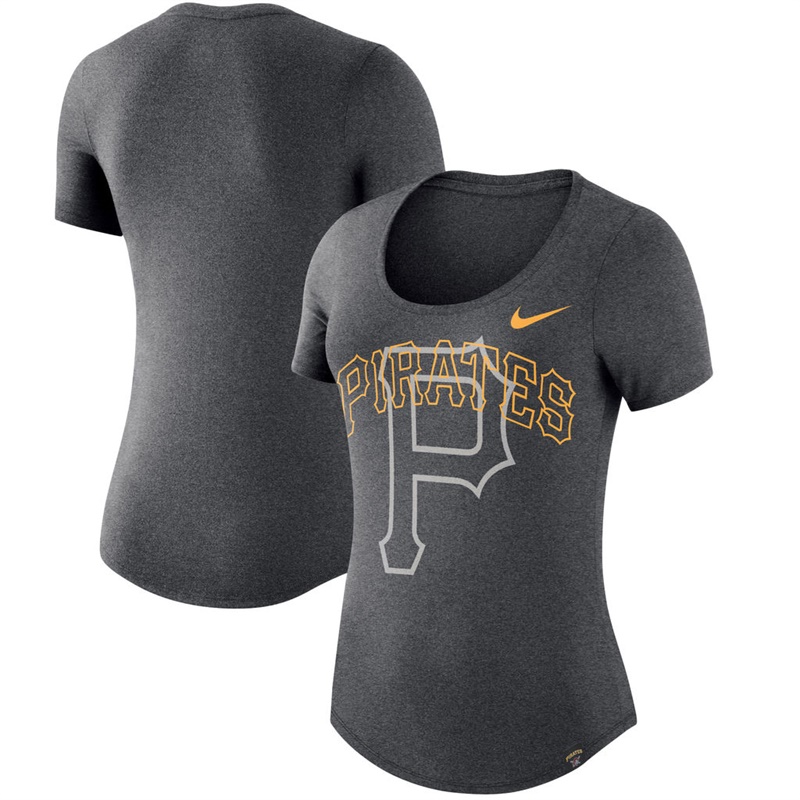 Women Pittsburgh Pirates Burnout Scoop Neck Performance Black T-Shirt