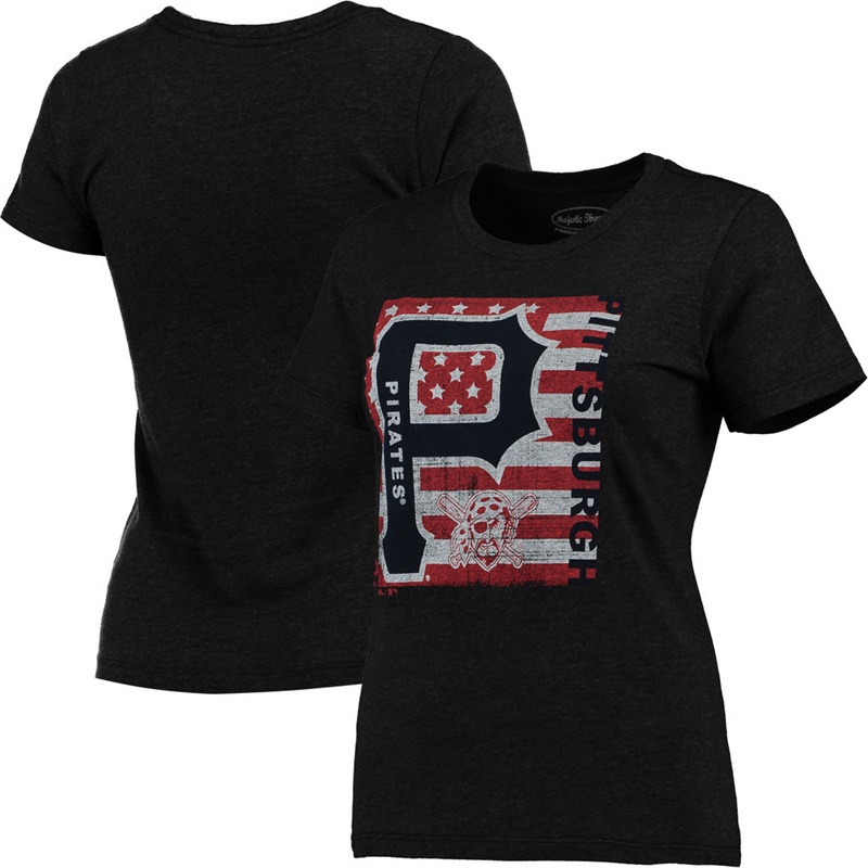 Pittsburgh Pirates Black Stars & Stripes Flag T-Shirt -  Women