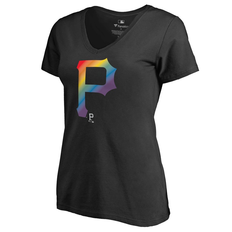 Women Pittsburgh Pirates V-Neck Pride Black T-Shirt