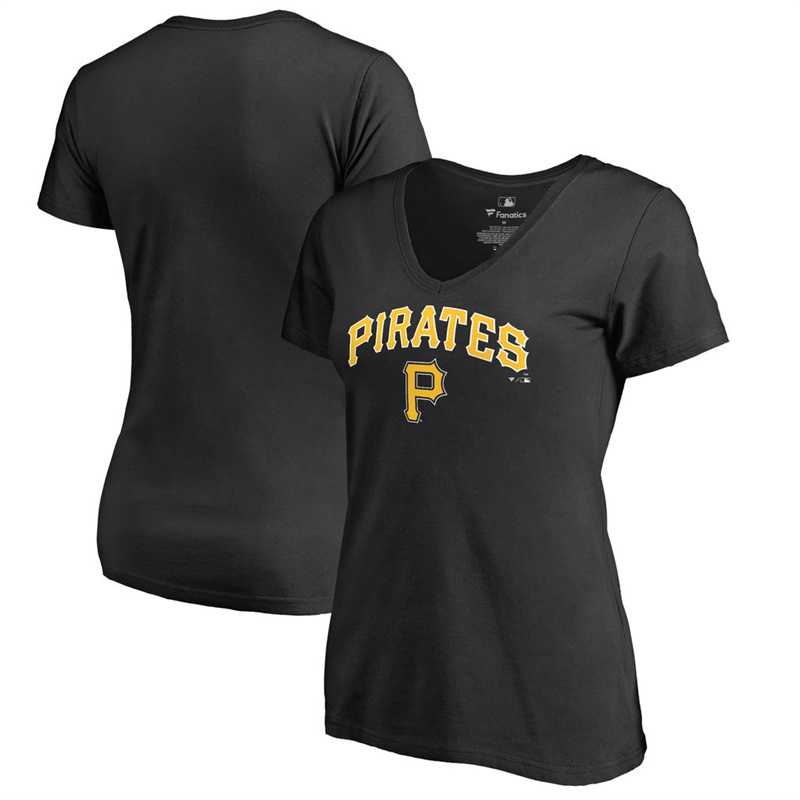 Women Pittsburgh Pirates V-Neck Team Lockup Black T-Shirt