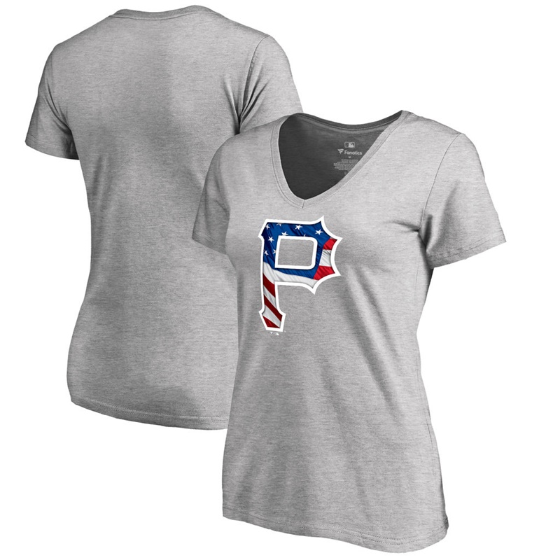 Women Pittsburgh Pirates Slim Fit Banner Wave Gray T-Shirt