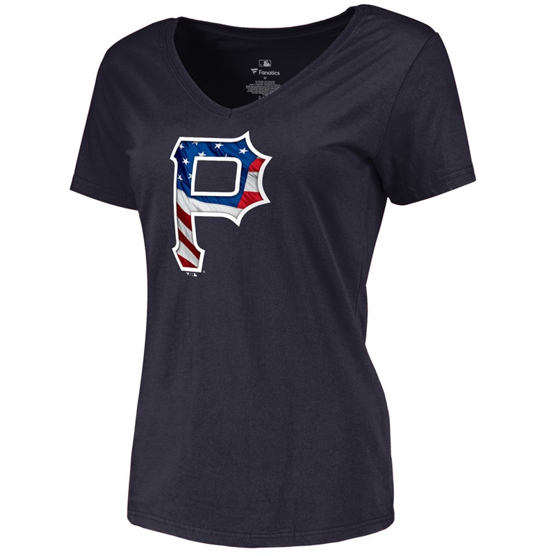 Women Pittsburgh Pirates Slim Fit Banner Wave Navy T-Shirt