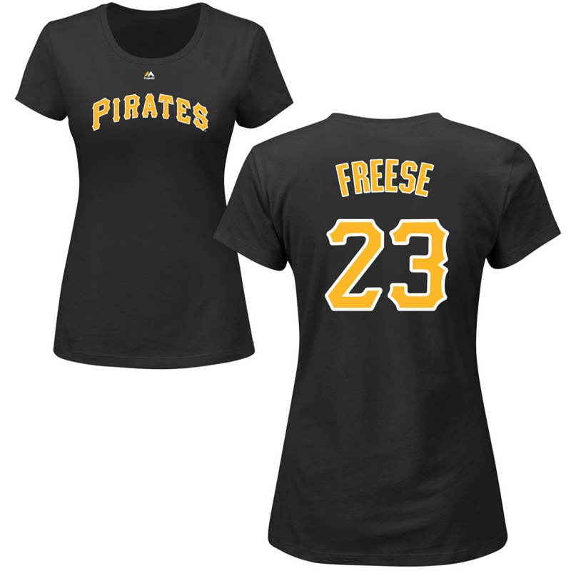 Women Pittsburgh Pirates David Freese #23 Black Roster Name & Number T-Shirt