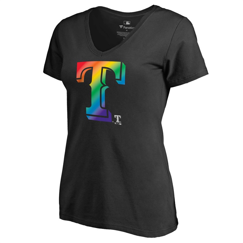 Women Texas Rangers V-Neck Pride Black T-Shirt