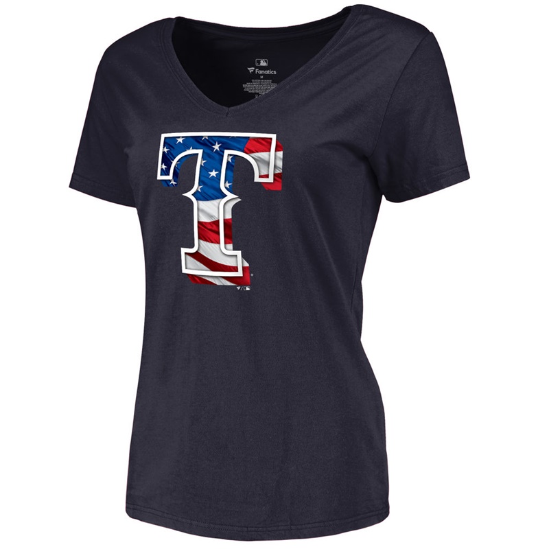 Women Texas Rangers Slim Fit Banner Wave Navy T-Shirt