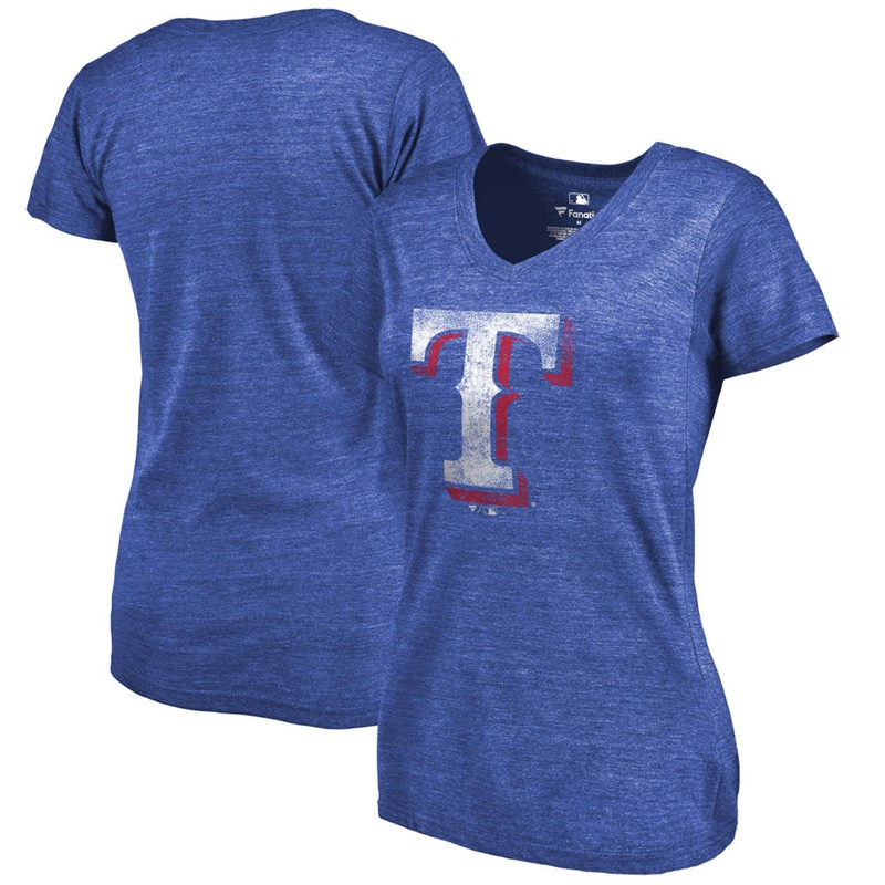 Women Texas Rangers V-Neck Primary Distressed Team Royal T-Shirt