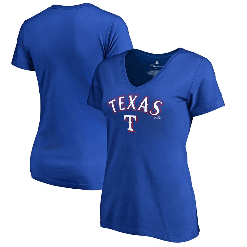 Women Texas Rangers V-Neck Team Lockup Royal T-Shirt