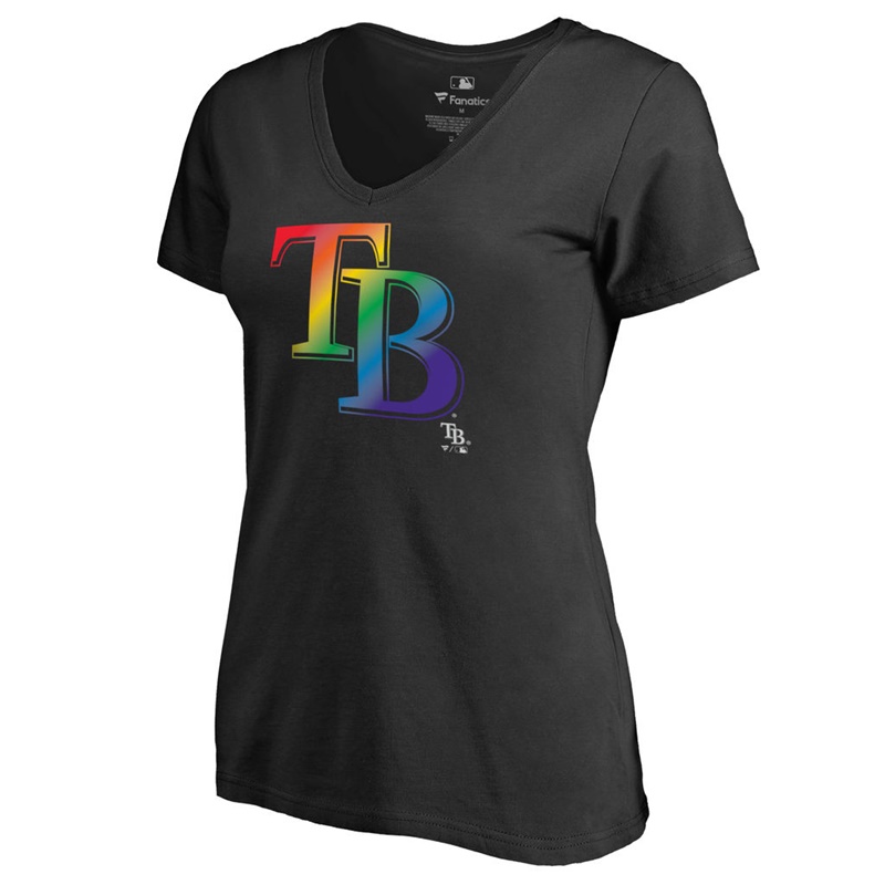 Women Tampa Bay Rays V-Neck Pride Black T-Shirt