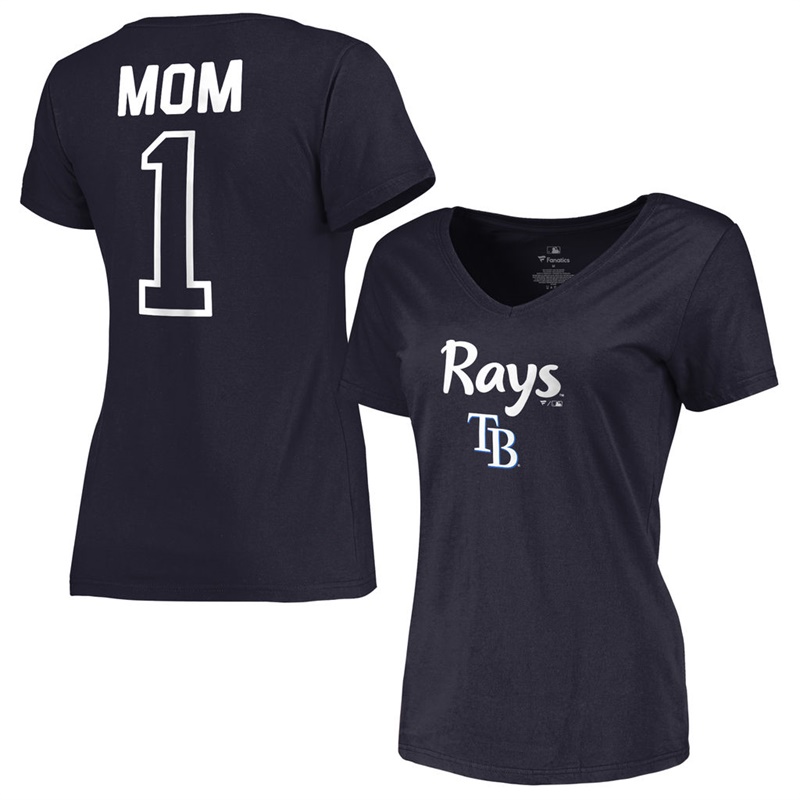 Women 2017 Mother's Day Tampa Bay Rays #1 Mom V-Neck Navy T-Shirt