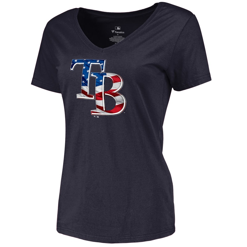 Women Tampa Bay Rays Slim Fit Banner Wave Navy T-Shirt