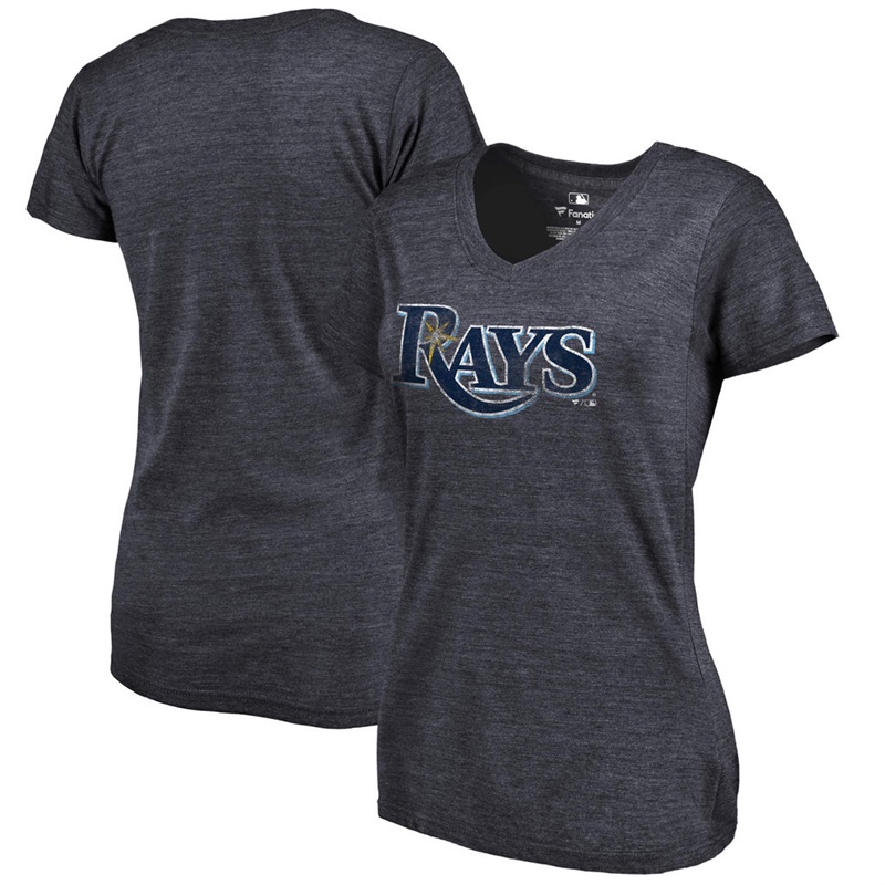 Women Tampa Bay Rays V-Neck Primary Distressed Team Navy T-Shirt