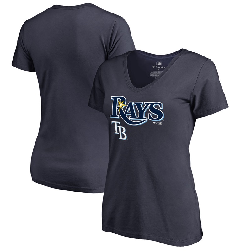 Women Tampa Bay Rays V-Neck Team Lockup Navy T-Shirt