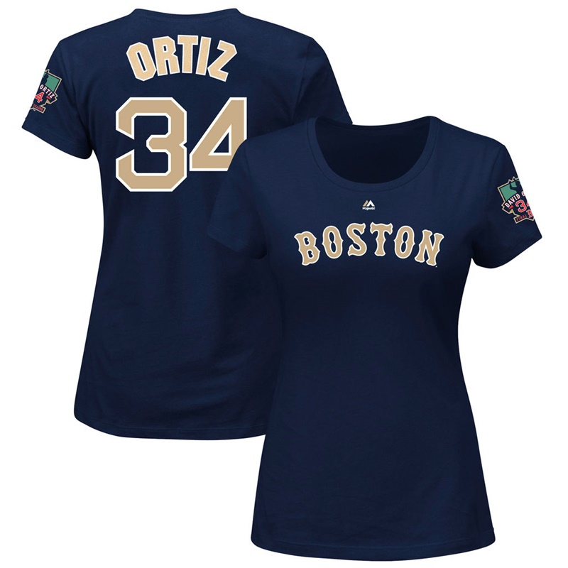 Women Boston Red Sox #34 David Ortiz Final Season Big Papi Name & Number Navy T-Shirt