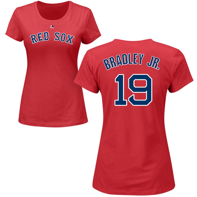 Women Boston Red Sox Jackie Bradley Jr. #19 Red Name & Number T-Shirt