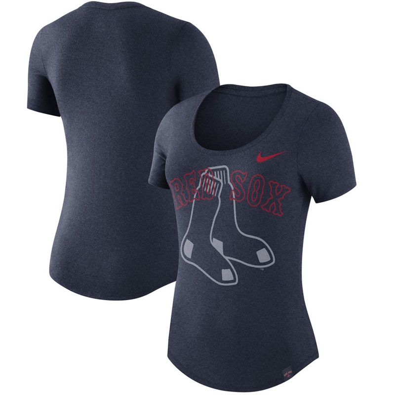 Women Boston Red Sox Burnout Scoop Neck Performance Navy T-Shirt