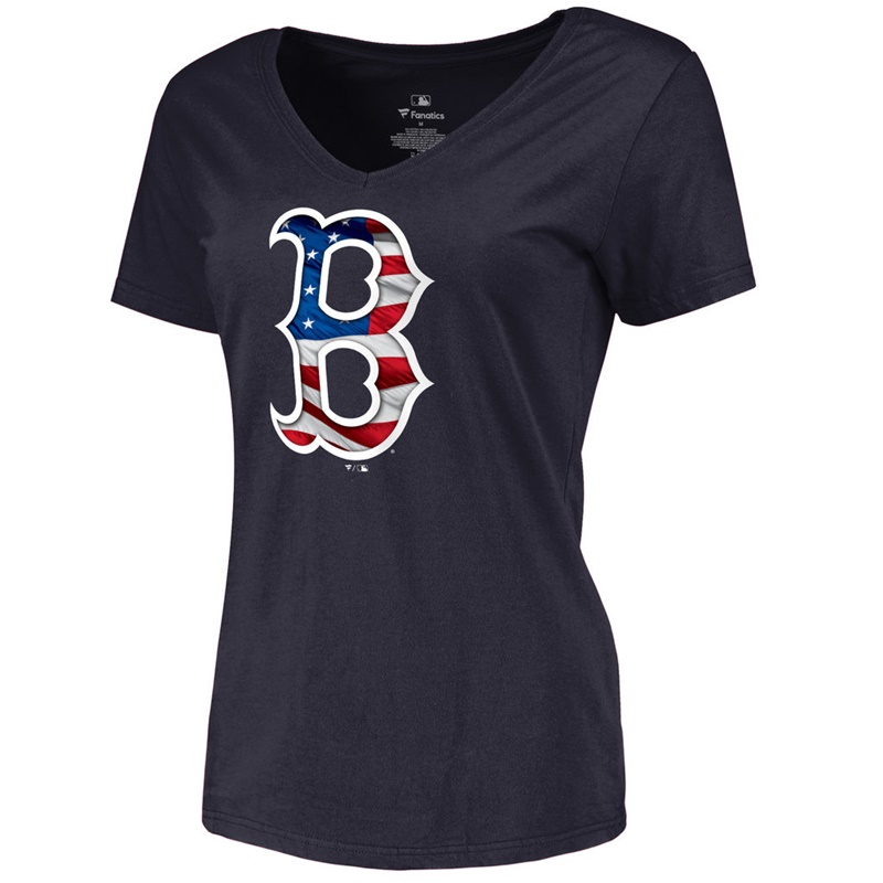 Women Boston Red Sox Slim Fit Banner Wave Navy T-Shirt