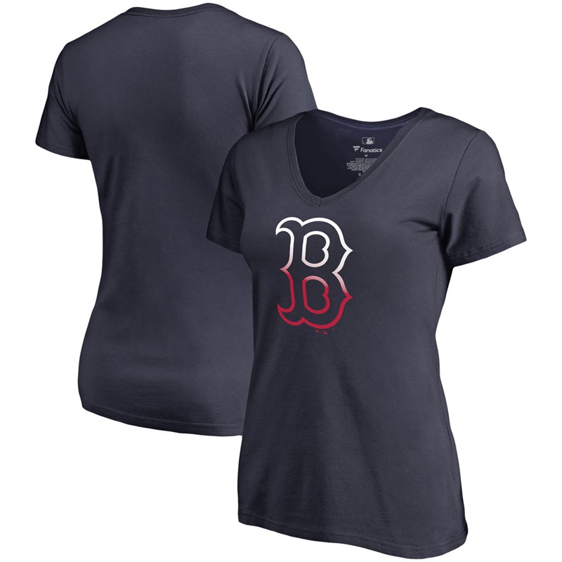 Women Boston Red Sox Navy V-Neck Gradient Logo T-Shirt