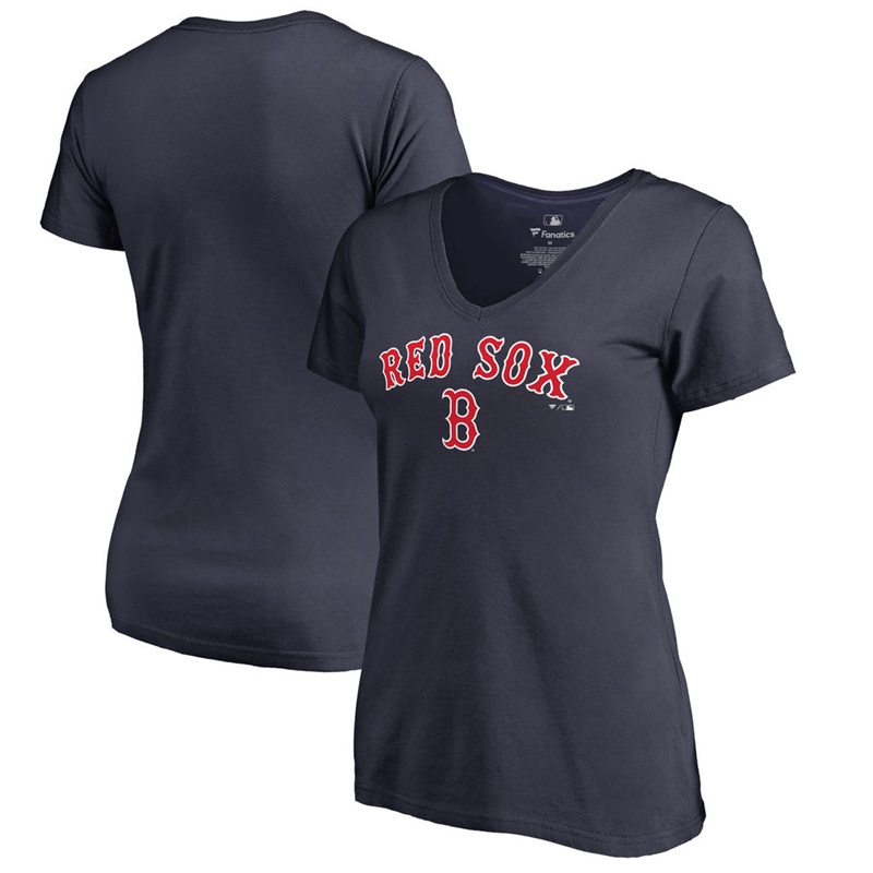 Women Boston Red Sox V-Neck Team Lockup Navy T-Shirt