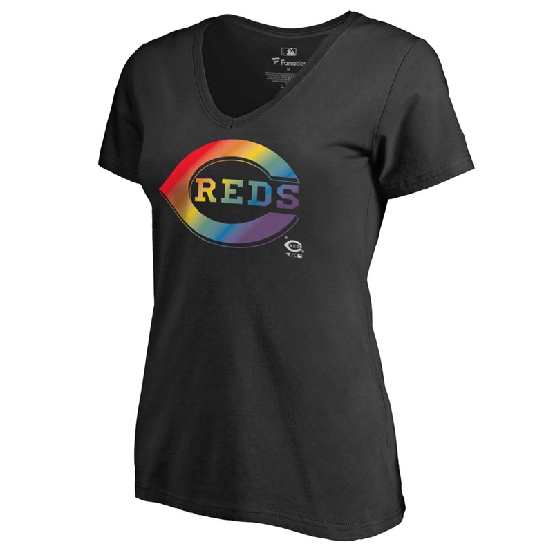 Women Cincinnati Reds V-Neck Pride Black T-Shirt