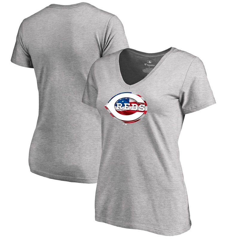 Women Cincinnati Reds Slim Fit Banner Wave Gray T-Shirt