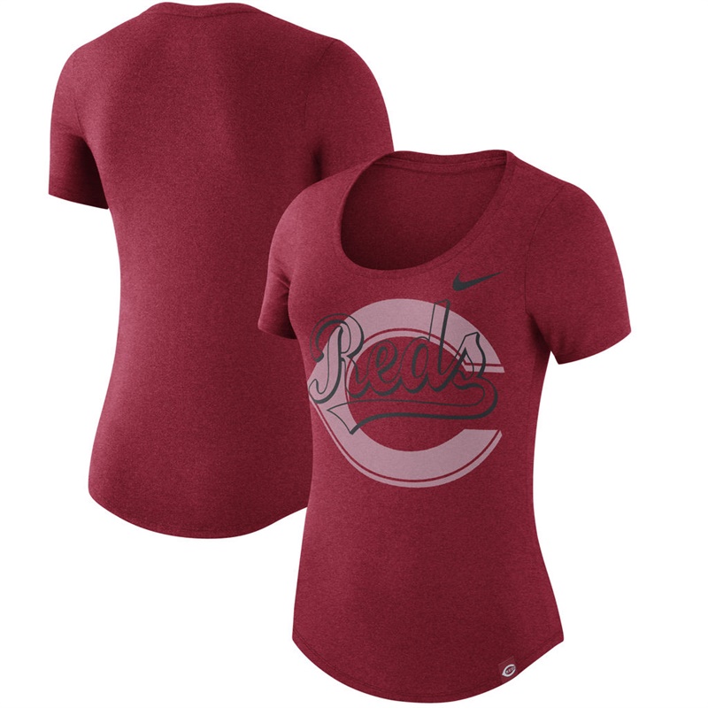 Women Cincinnati Reds Burnout Scoop Neck Performance Red T-Shirt