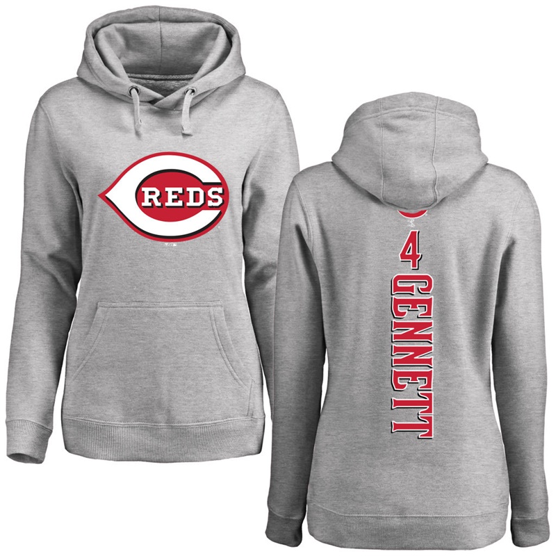 Women Cincinnati Reds Scooter Gennett Gray Backer Pullover Hoodie