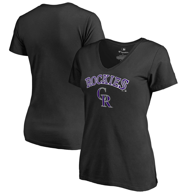 Women Colorado Rockies V-Neck Team Lockup Black T-Shirt