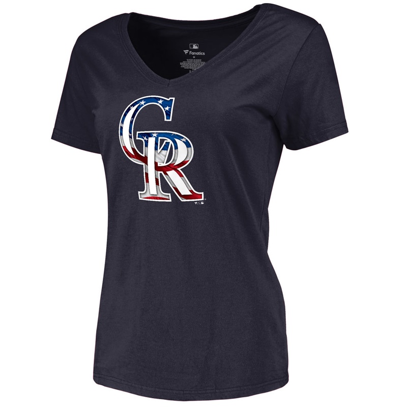 Women Colorado Rockies Slim Fit Banner Wave Navy T-Shirt