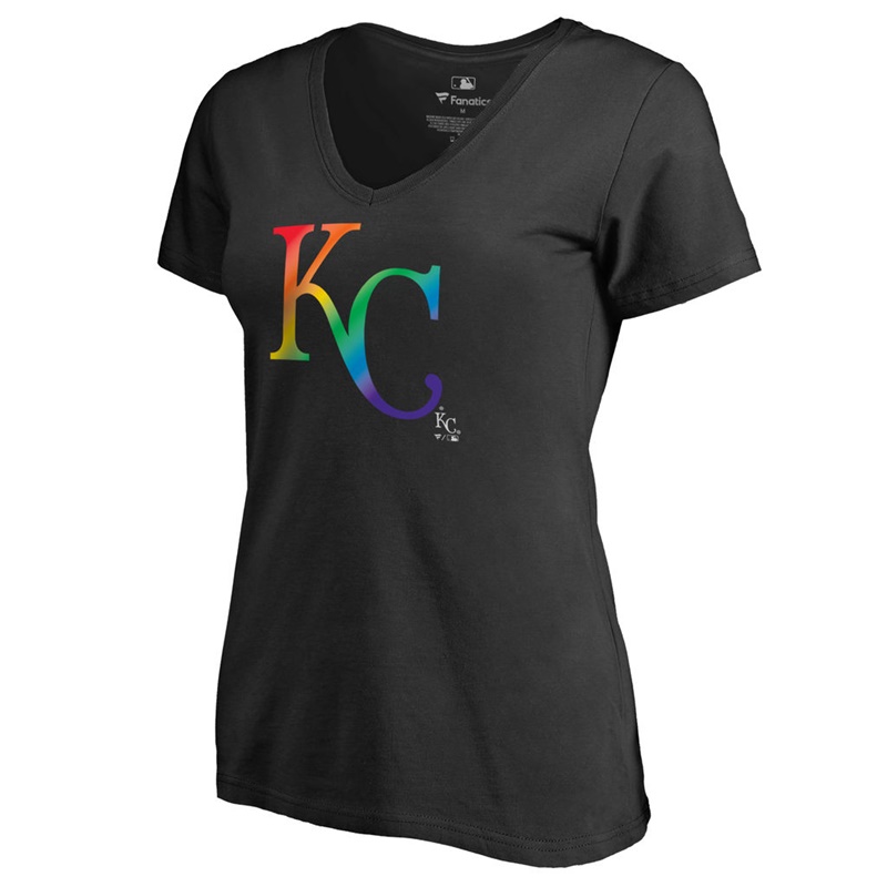 Women Kansas City Royals V-Neck Pride Black T-Shirt