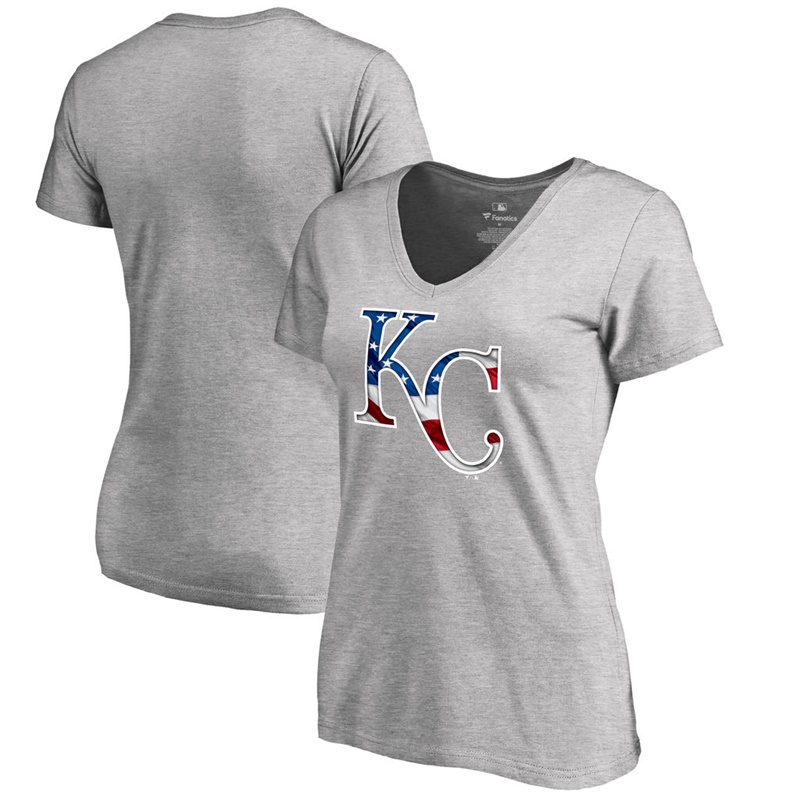 Women Kansas City Royals Slim Fit Banner Wave Gray T-Shirt