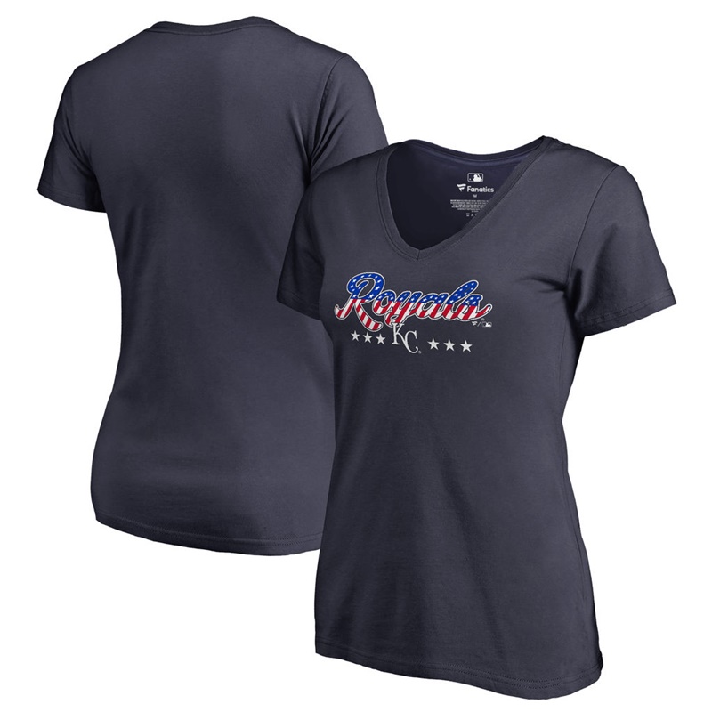 Women Kansas City Royals Navy Spangled Script T-Shirt