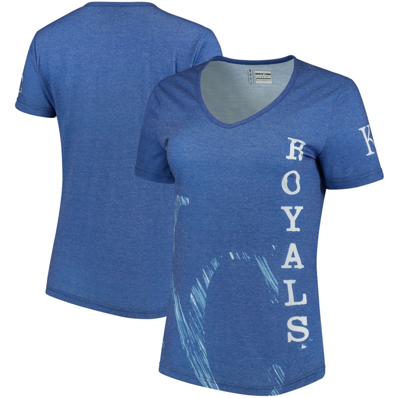 Women Kansas City Royals V-Neck Static Rain Royal T-Shirt