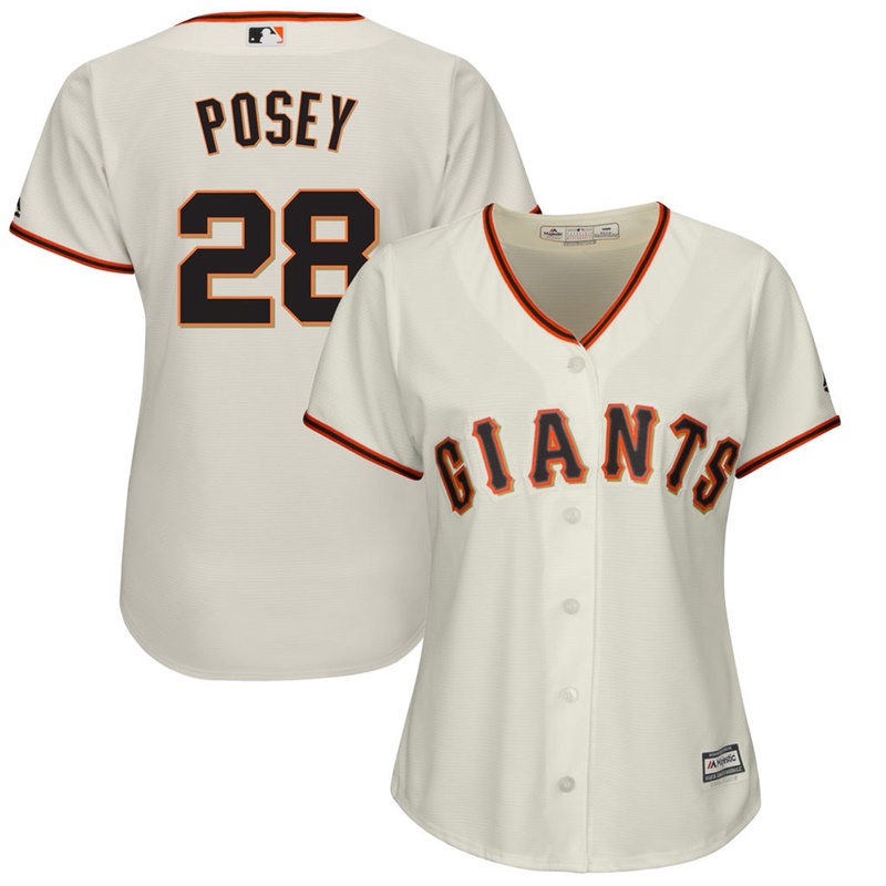 Women San Francisco Giants #28 Buster Posey Alternate Tan Cool Base Jersey