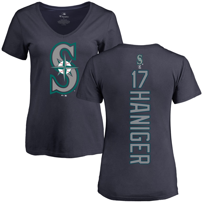 Women Seattle Mariners Mitch Haniger #17 Navy Backer Slim Fit T-Shirt