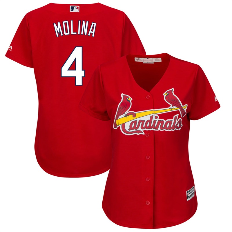 Women St. Louis Cardinals #4 Yadier Molina Fashion Scarlet Cool Base Jersey