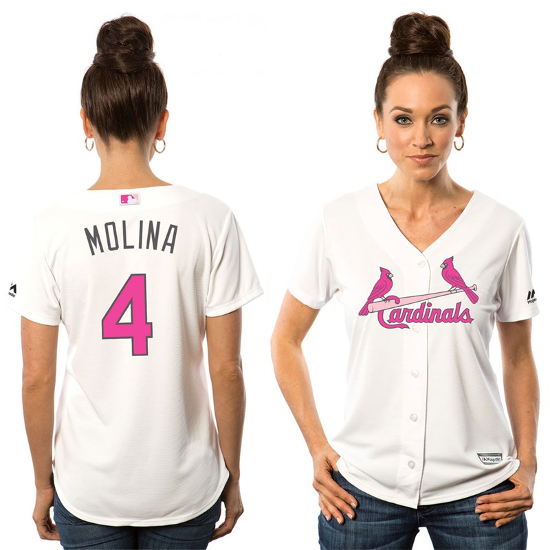 Women 2017 Mother's Day St. Louis Cardinals #4 Yadier Molina White Cool Base Jersey