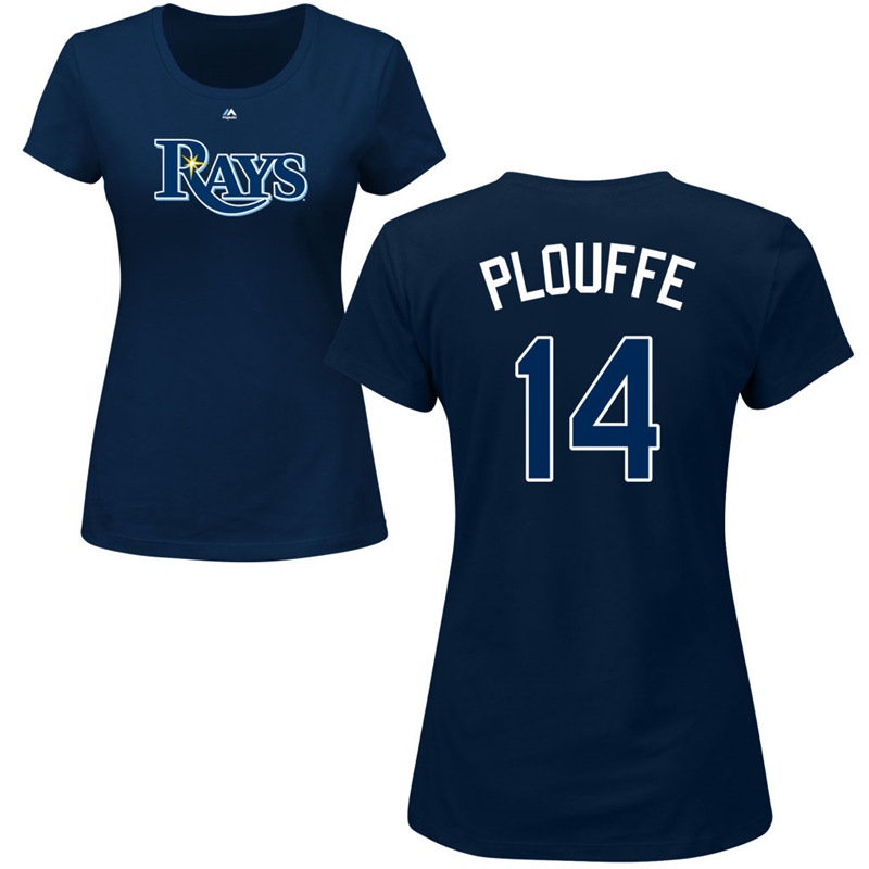 Women Tampa Bay Rays Trevor Plouffe #14 Navy Roster Name & Number T-Shirt