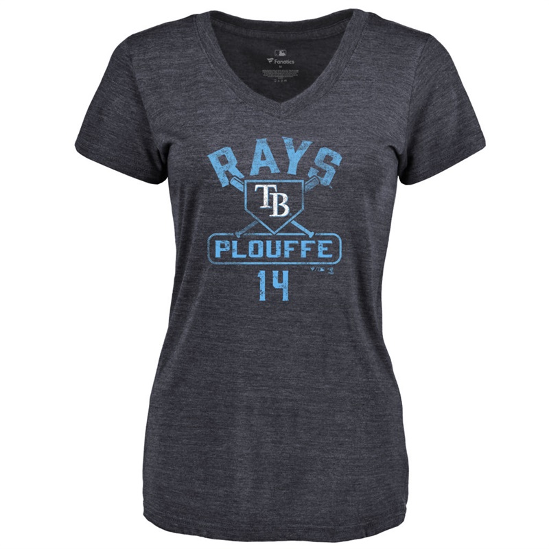 Women Tampa Bay Rays Trevor Plouffe #14 Navy Runner Tri-Blend T-Shirt