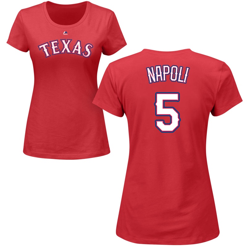 Women Texas Rangers Mike Napoli #5 Red Roster Name & Number T-Shirt