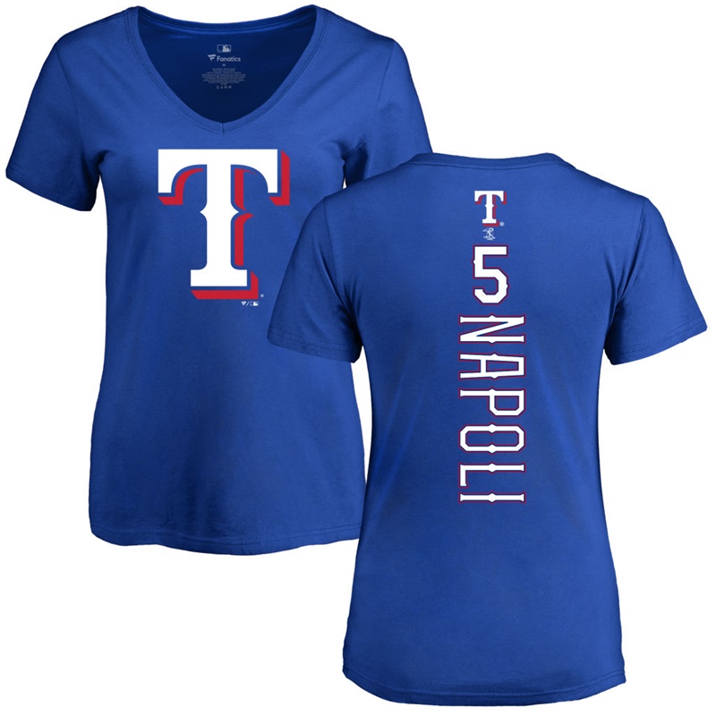 Women Texas Rangers Mike Napoli #5 Royal Backer Slim Fit T-Shirt