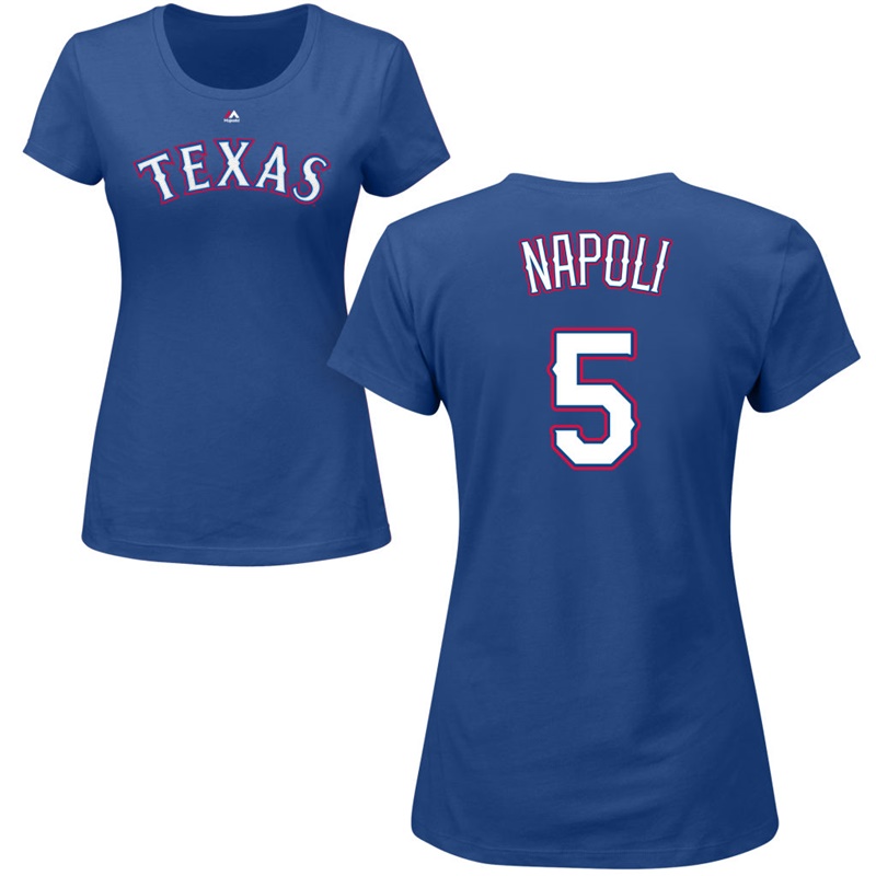 Women Texas Rangers Mike Napoli #5 Royal Roster Name & Number T-Shirt