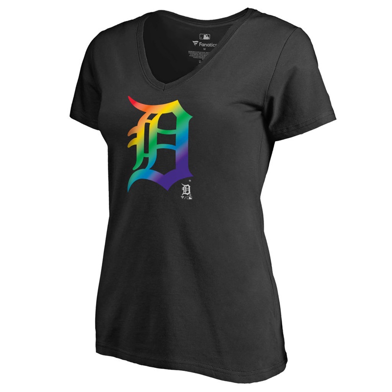 Women Detroit Tigers V-Neck Pride Black T-Shirt