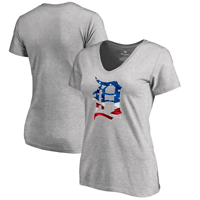 Women Detroit Tigers Slim Fit Banner Wave Gray T-Shirt