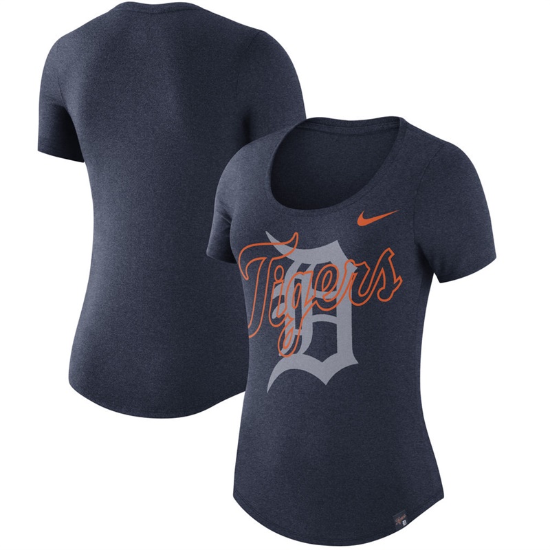 Women Detroit Tigers Burnout Scoop Neck Performance Navy T-Shirt