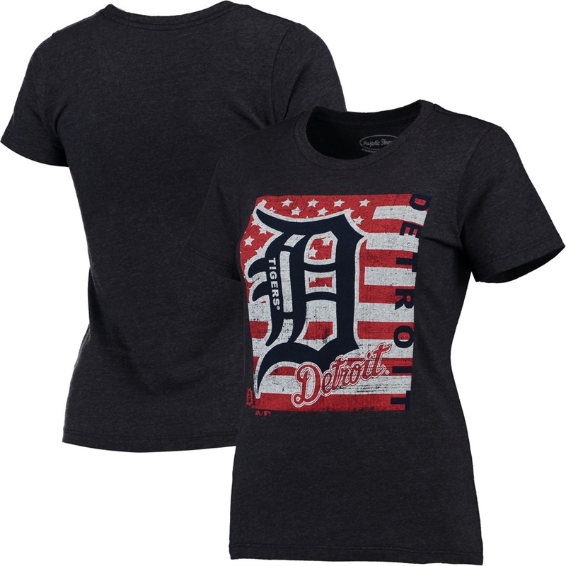 Detroit Tigers Navy Stars & Stripes Flag T-Shirt -  Women