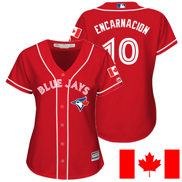 Women's Toronto Blue Jays Edwin Encarnacion #10 Majestic Red 2016 Canada Day Cool Base Jersey