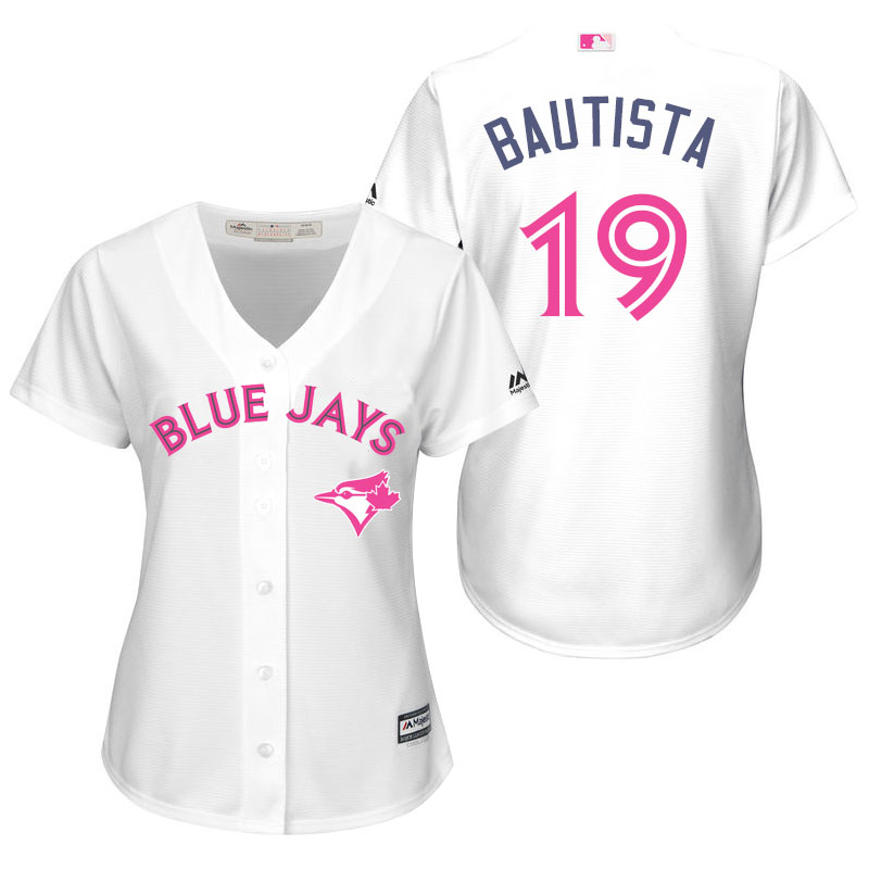 Women's Toronto Blue Jays #19 Jose Bautista White Home 2016 Mother's Day Cool Base Jersey